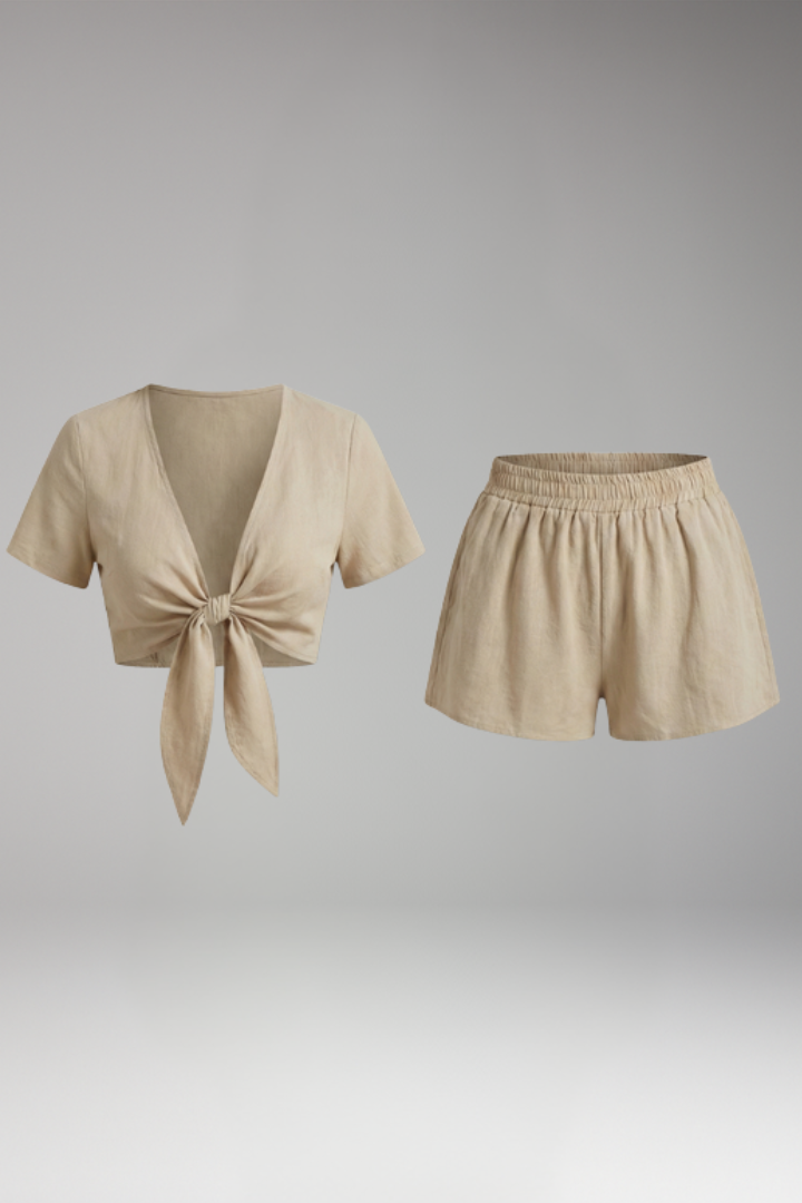 Women's Two Piece Set with Top and Elastic Waist Shorts
