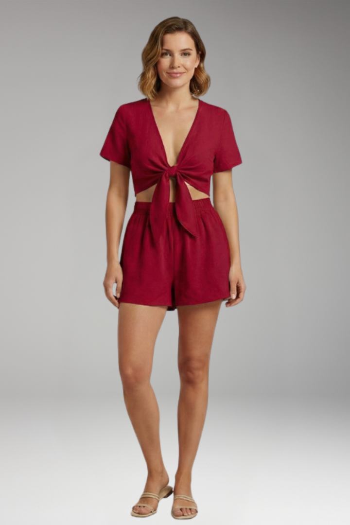 Women's Two Piece Set with Top and Elastic Waist Shorts