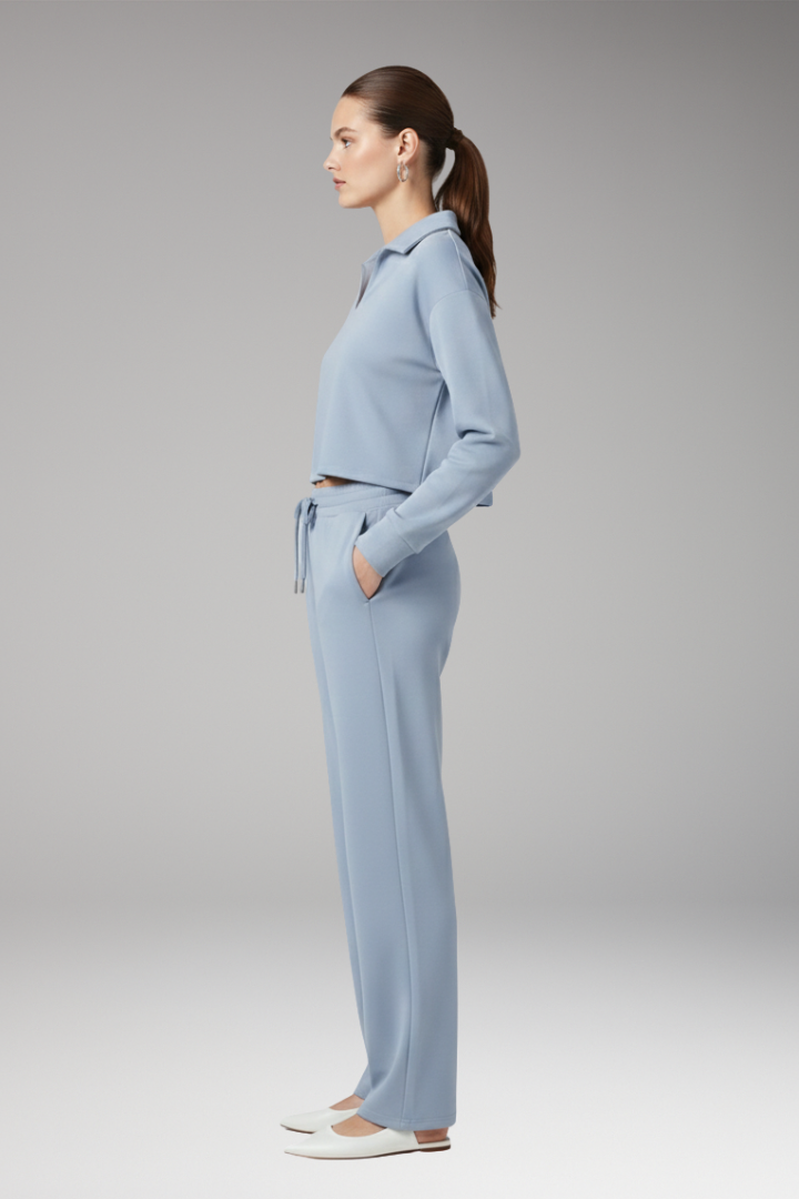 Women’s Two-Piece Set with V-Neck Top and Straight-Leg Trousers