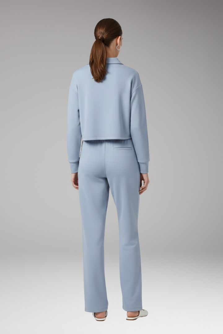 Women’s Two-Piece Set with V-Neck Top and Straight-Leg Trousers