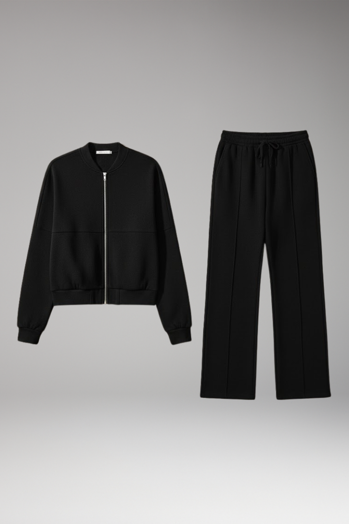 Women’s Two-Piece Set with Zip Jacket and Straight-Leg Trousers