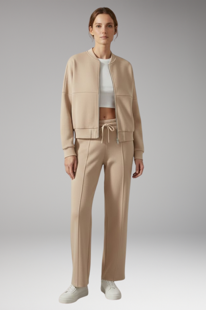 Women’s Two-Piece Set with Zip Jacket and Straight-Leg Trousers