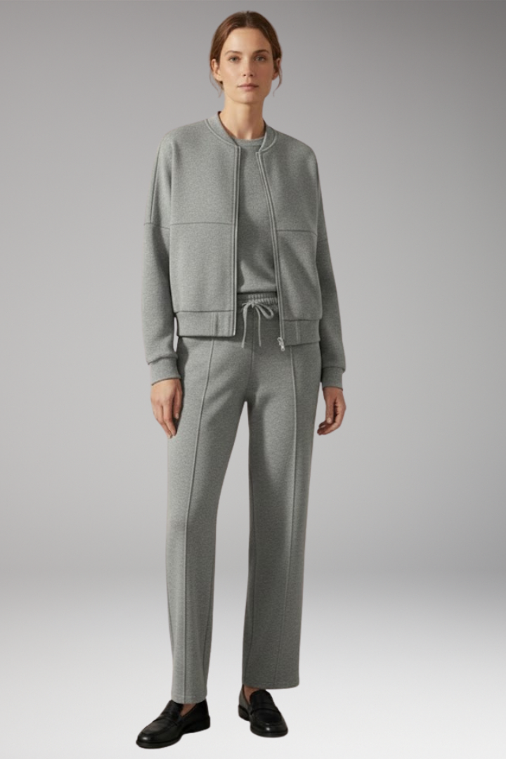 Women’s Two-Piece Set with Zip Jacket and Straight-Leg Trousers