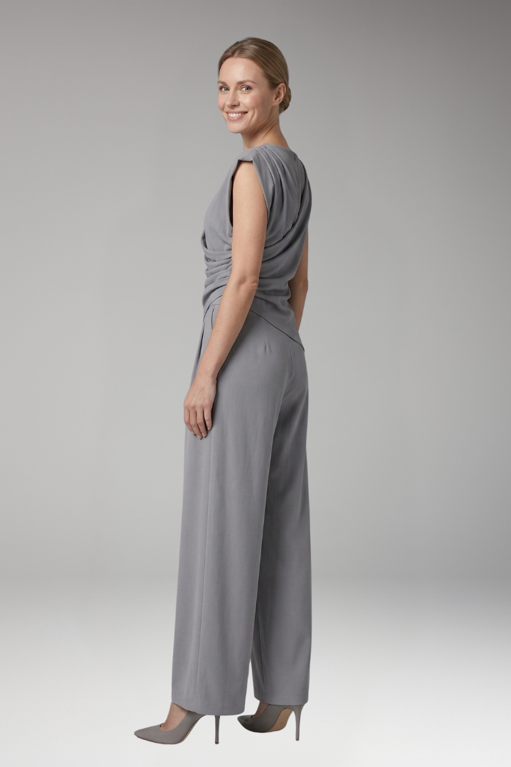 Women's Two-Piece Suit with Draped Top and Wide-Leg Trousers