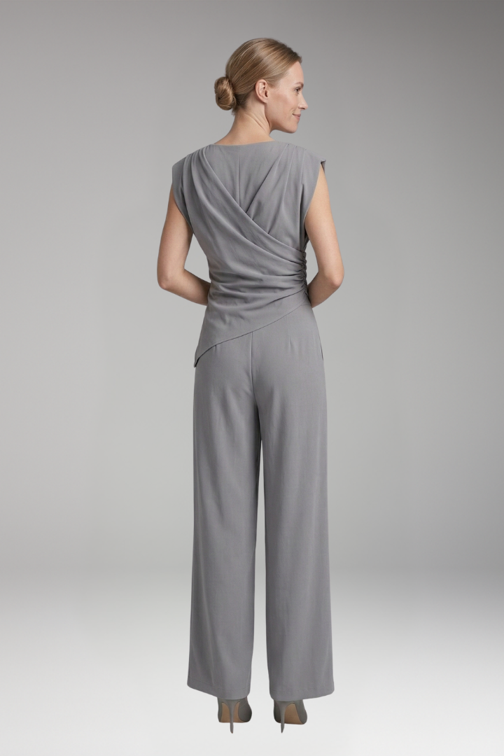 Women's Two-Piece Suit with Draped Top and Wide-Leg Trousers