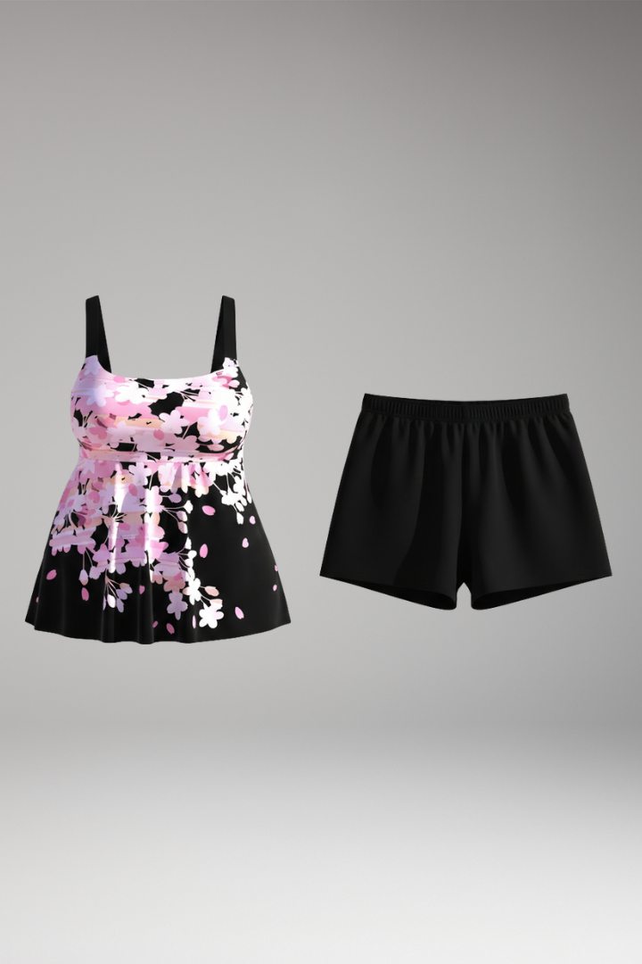 Women’s Two-Piece Swimsuit with Floral Print and Adjustable Straps