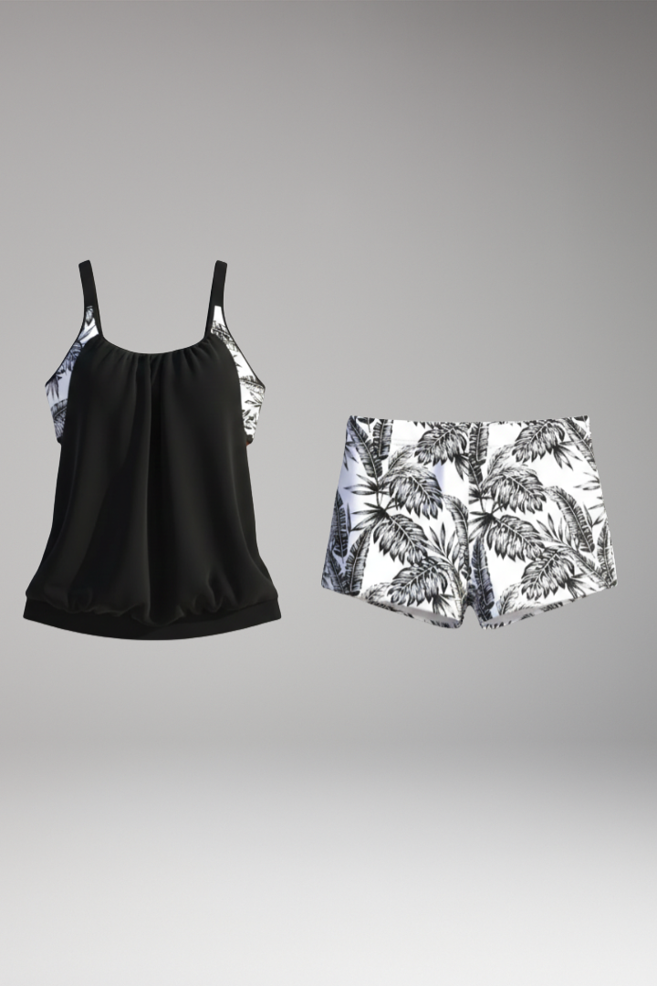 Women’s Two-Piece Tankini Swimsuit with Floral Print Shorts