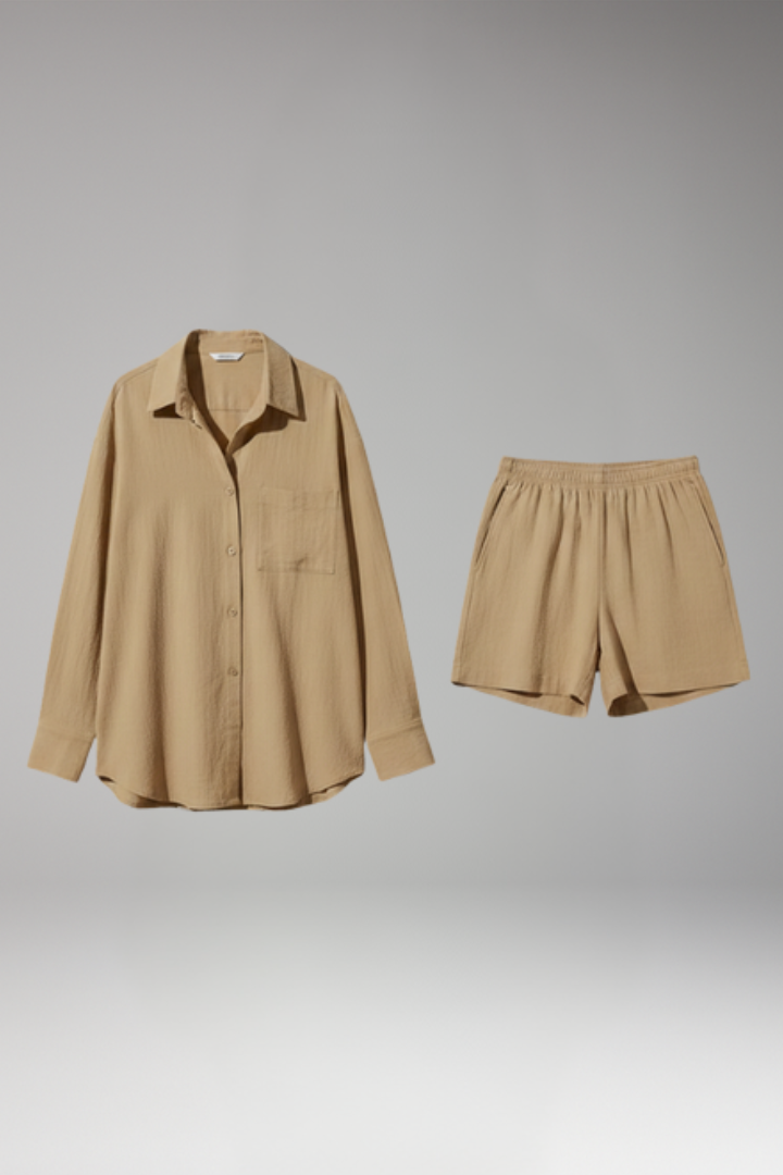 Women's Two Piece Set with Button Front Shirt and Shorts