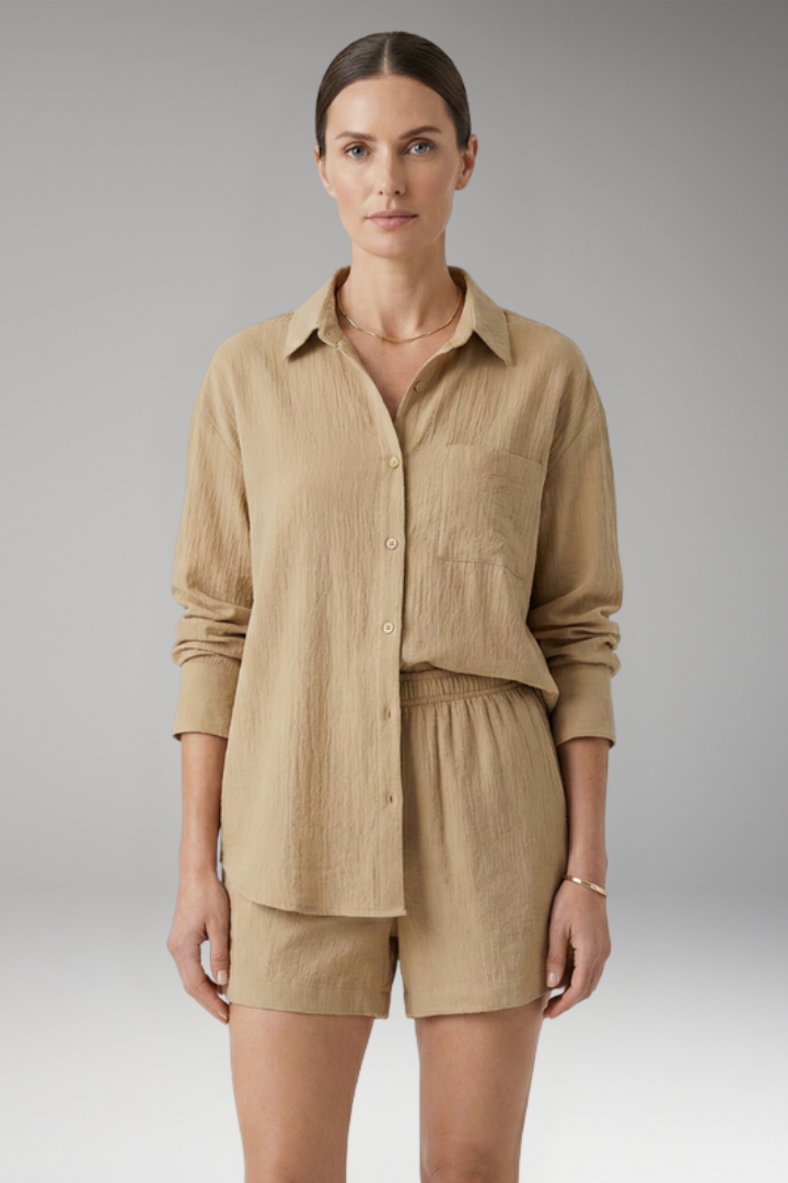 Women's Two Piece Set with Button Front Shirt and Shorts