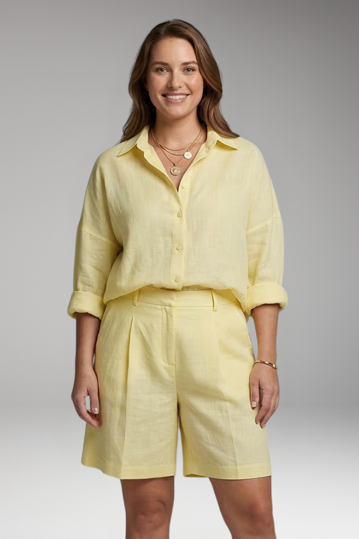 Women's Two Piece Set with Button Shirt and Trousers