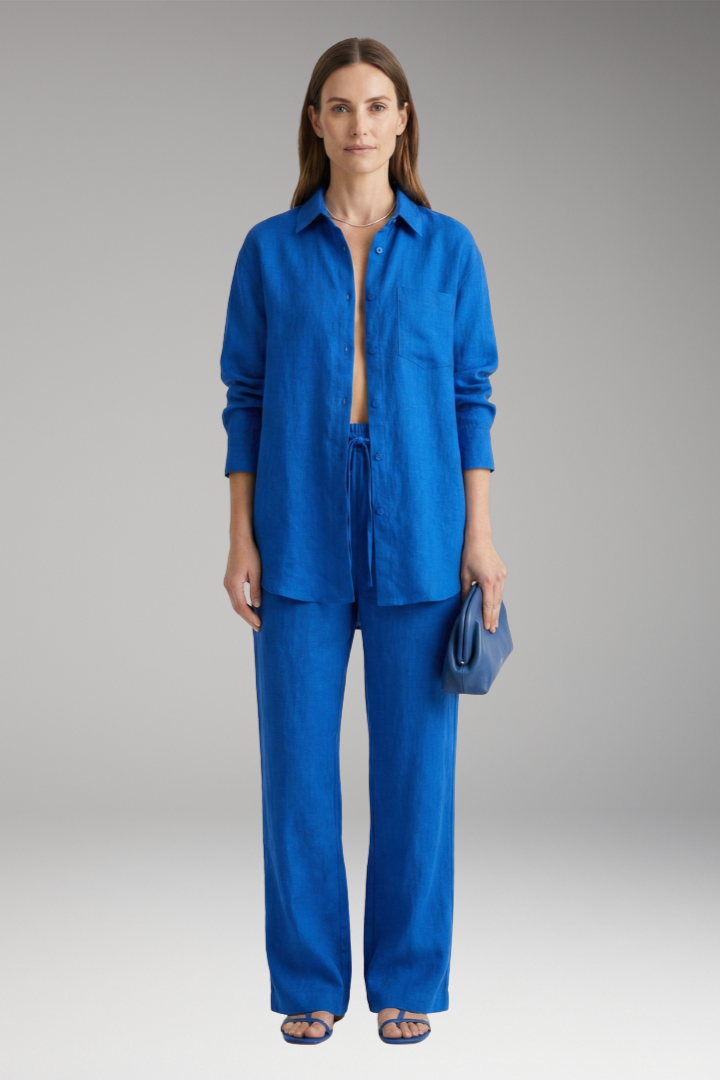 Women's Two Piece Set with Button Shirt and Wide Leg Trousers