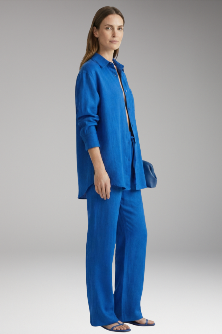 Women's Two Piece Set with Button Shirt and Wide Leg Trousers