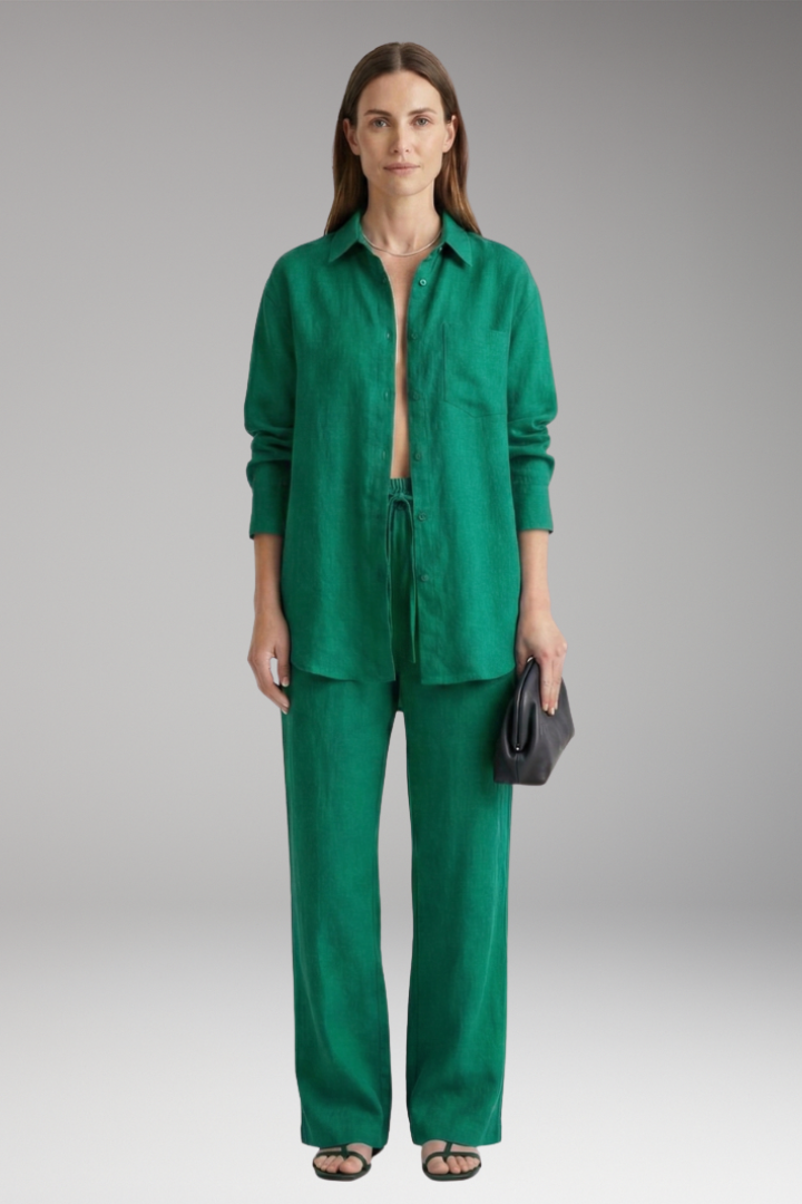Women's Two Piece Set with Button Shirt and Wide Leg Trousers