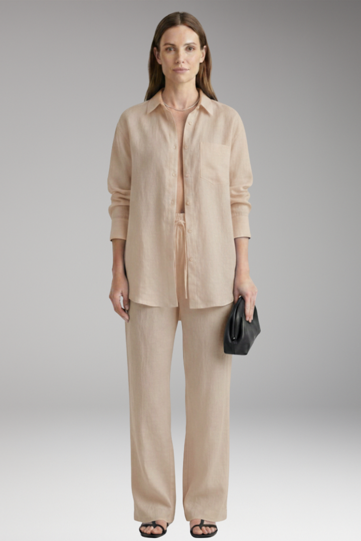 Women's Two Piece Set with Button Shirt and Wide Leg Trousers