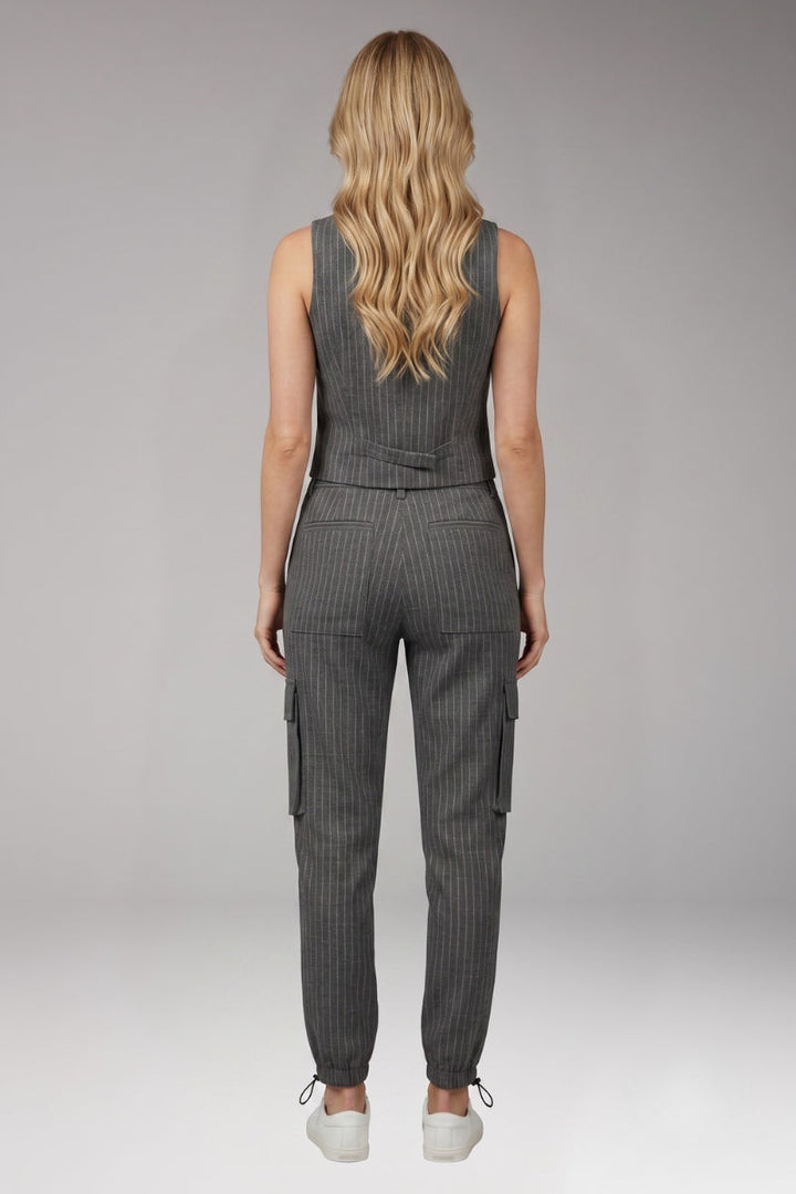 Women's Two Piece Set with Button Vest and Cargo Pants