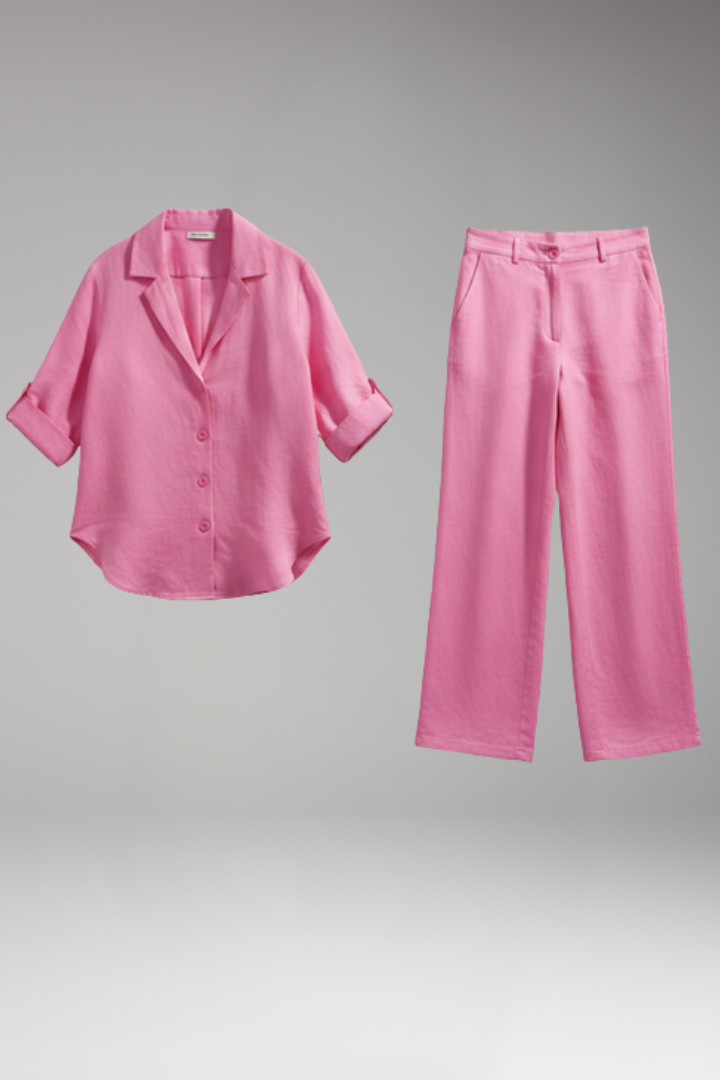 Women's Two Piece Set with Collared Shirt