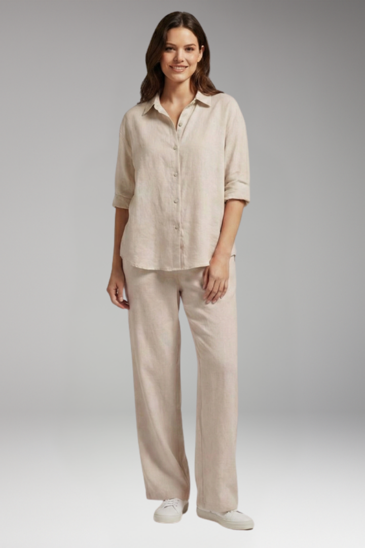 Women's Two Piece Set with Collared Shirt