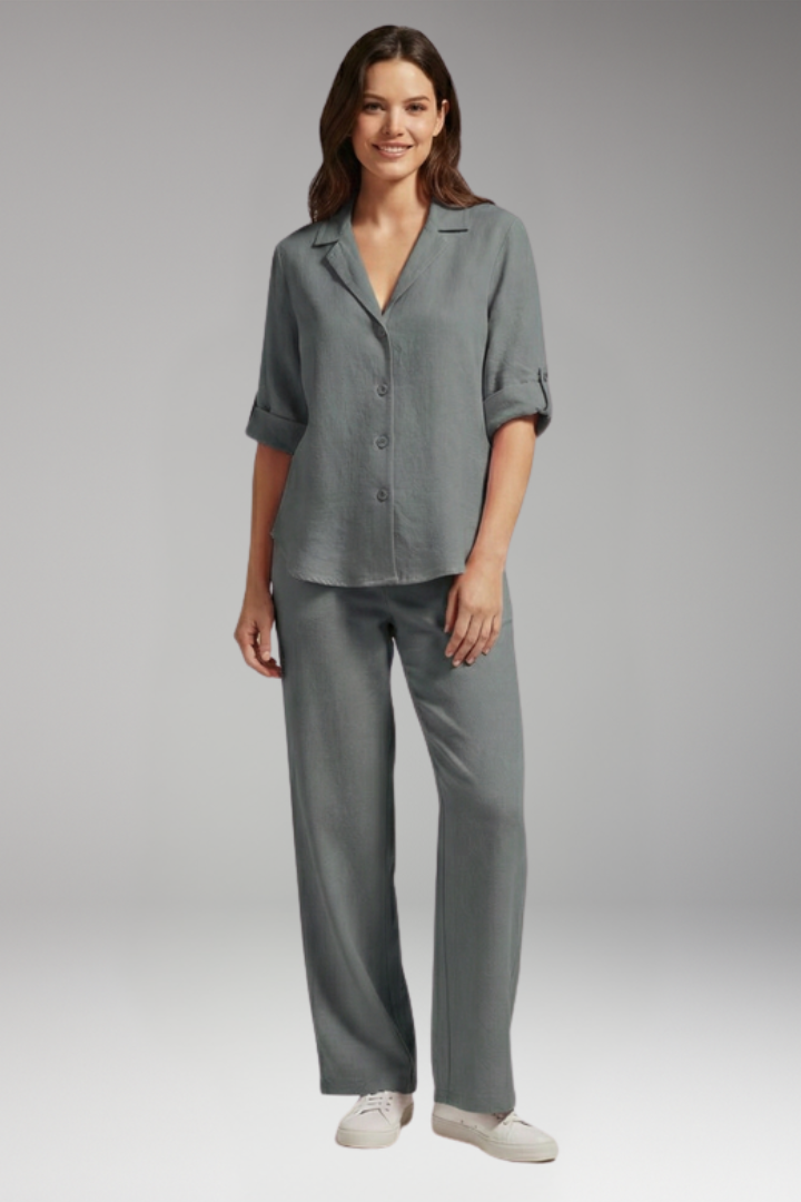 Women's Two Piece Set with Collared Shirt