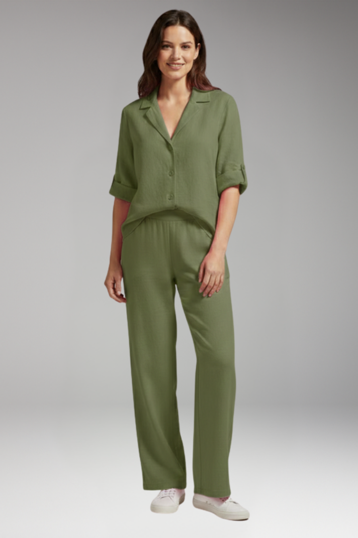 Women's Two Piece Set with Collared Shirt