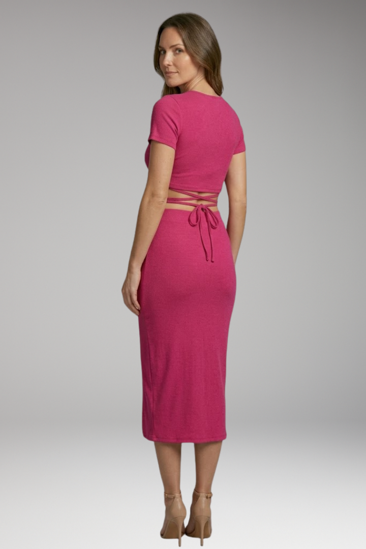 Women's Two Piece Set with Crop Top and Buttoned Skirt