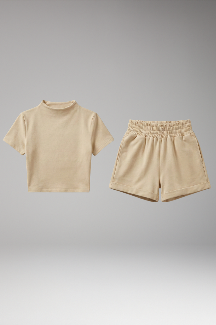 Women's Two Piece Set with Crop Top and Elastic Waist Shorts