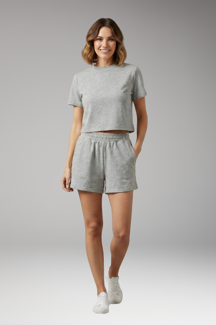 Women's Two Piece Set with Crop Top and Elastic Waist Shorts