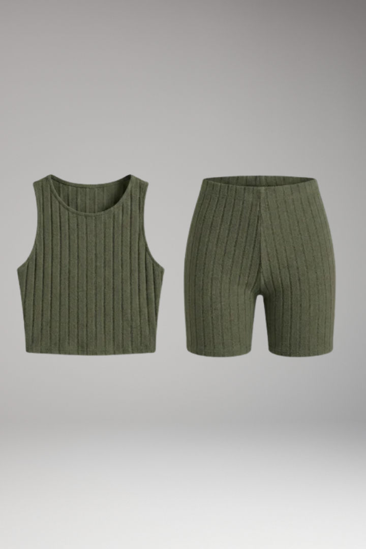 Women's Two Piece Set with Crop Top and High Waist Shorts
