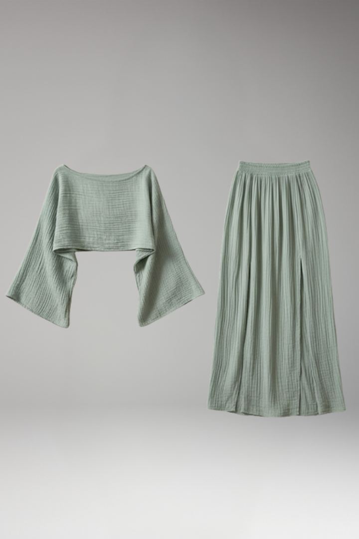 Women's Two Piece Set with Crop Top and Maxi Skirt