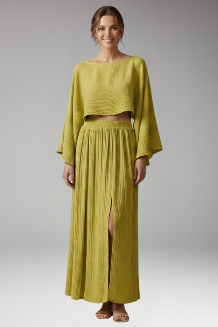 Women's Two Piece Set with Crop Top and Maxi Skirt