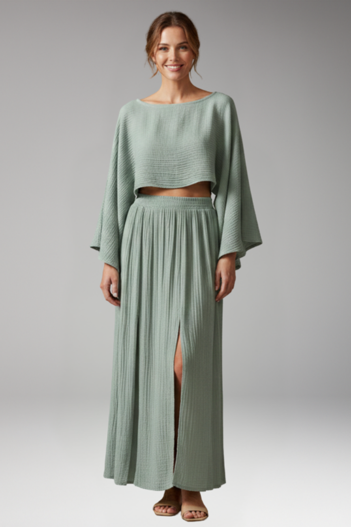 Women's Two Piece Set with Crop Top and Maxi Skirt