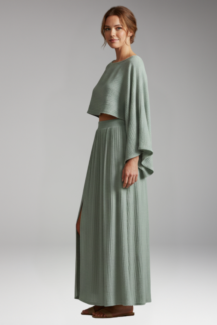 Women's Two Piece Set with Crop Top and Maxi Skirt