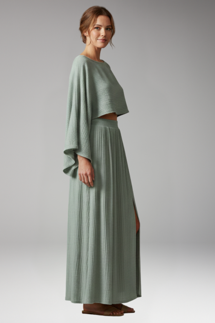 Women's Two Piece Set with Crop Top and Maxi Skirt