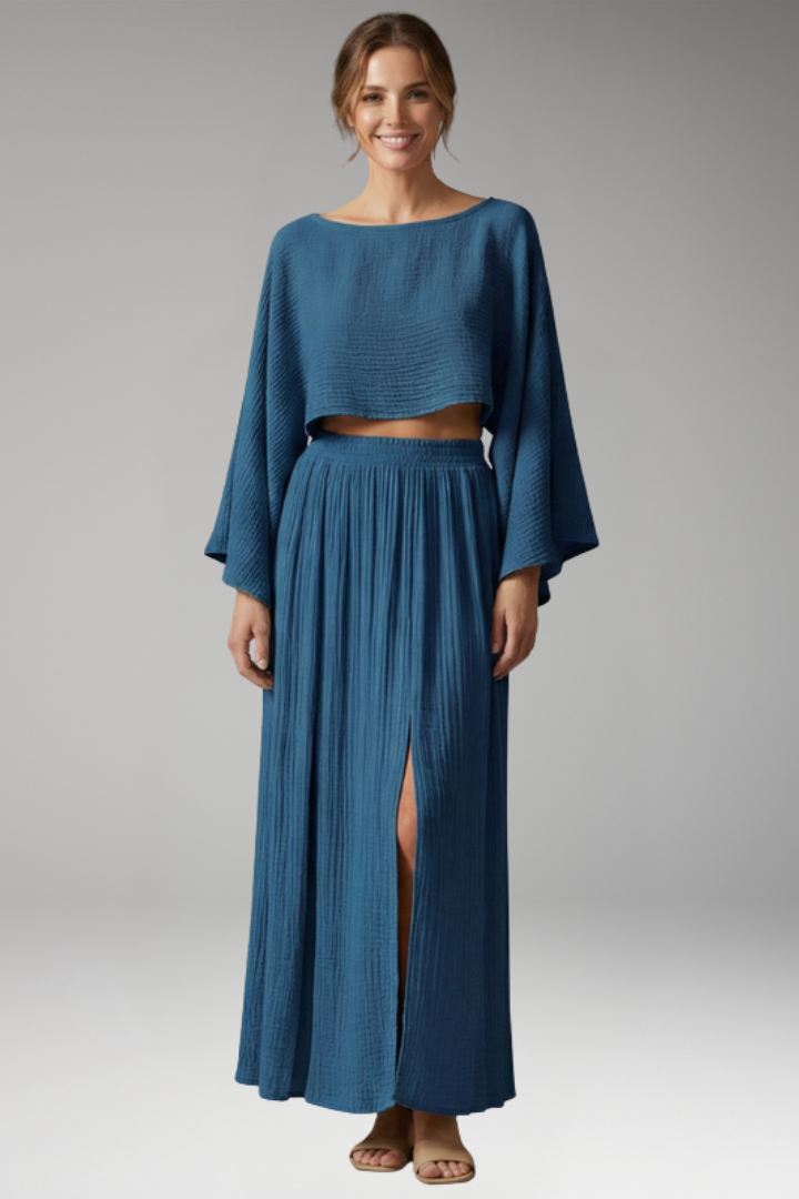 Women's Two Piece Set with Crop Top and Maxi Skirt