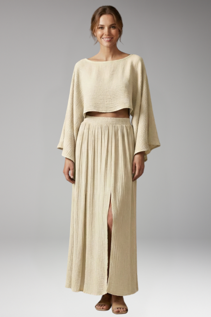 Women's Two Piece Set with Crop Top and Maxi Skirt