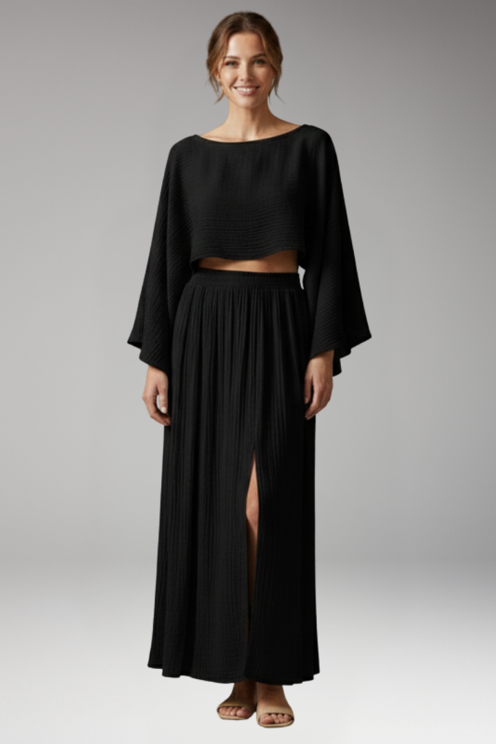 Women's Two Piece Set with Crop Top and Maxi Skirt