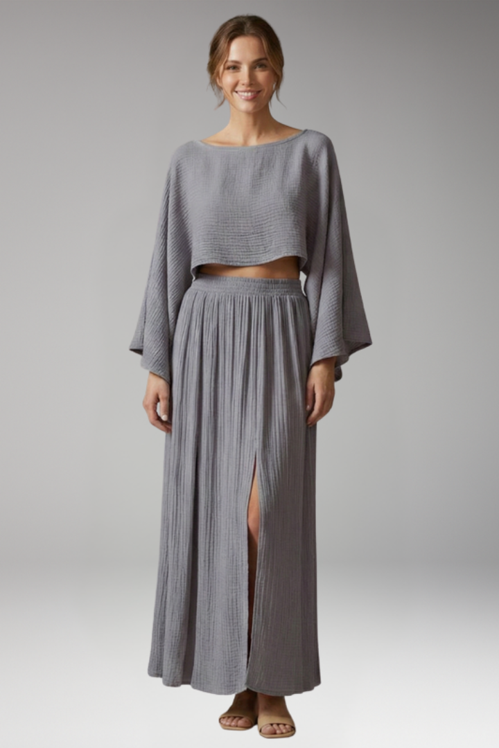 Women's Two Piece Set with Crop Top and Maxi Skirt