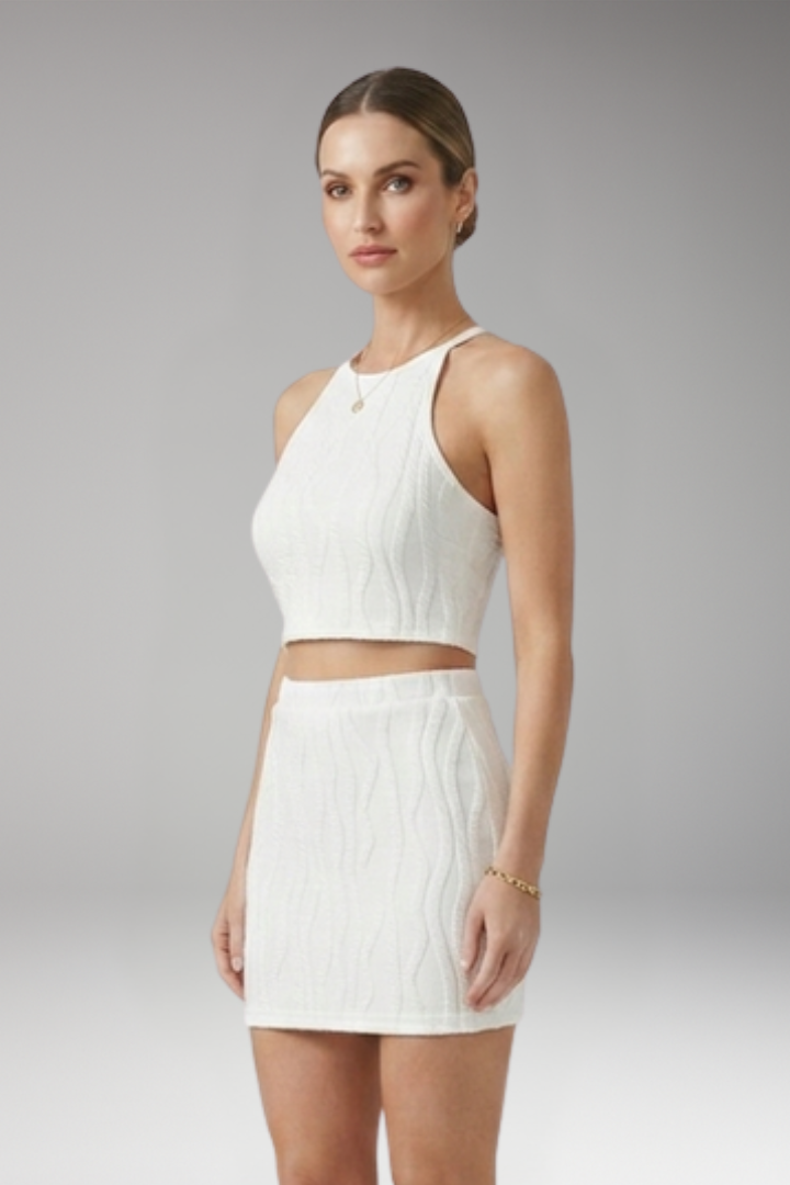 Women's Two Piece Set with Crop Top and Mini Skirt