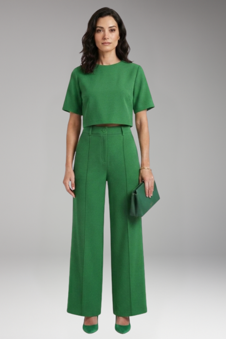 Women's Two Piece Set with Crop Top and Trousers