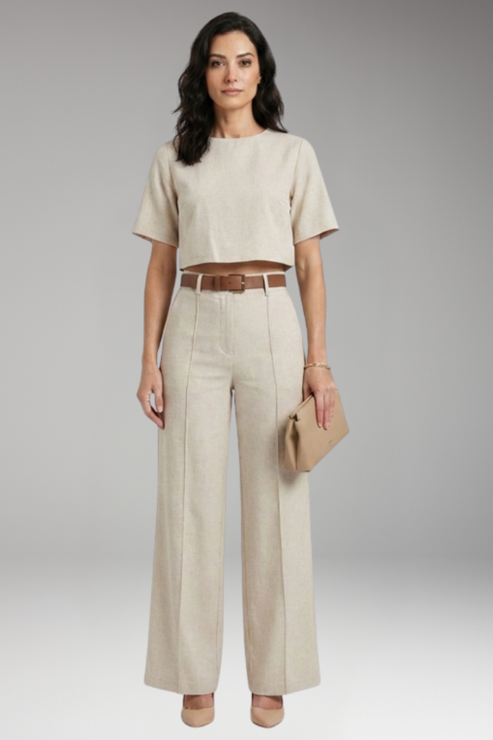 Women's Two Piece Set with Crop Top and Trousers