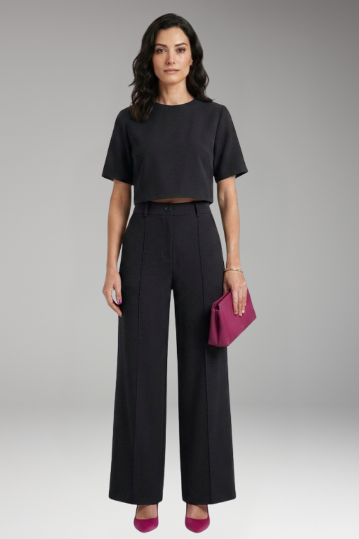 Women's Two Piece Set with Crop Top and Trousers