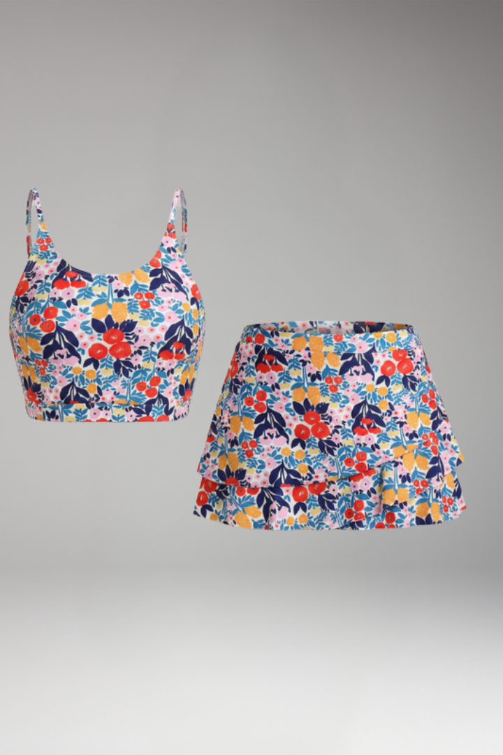 Women's Two Piece Set with Crop Top and Ruffle Skirt