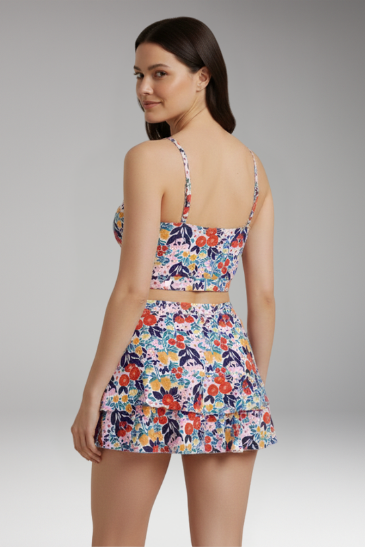 Women's Two Piece Set with Crop Top and Ruffle Skirt