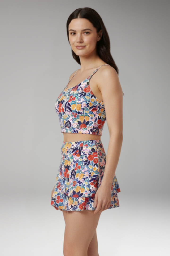 Women's Two Piece Set with Crop Top and Ruffle Skirt