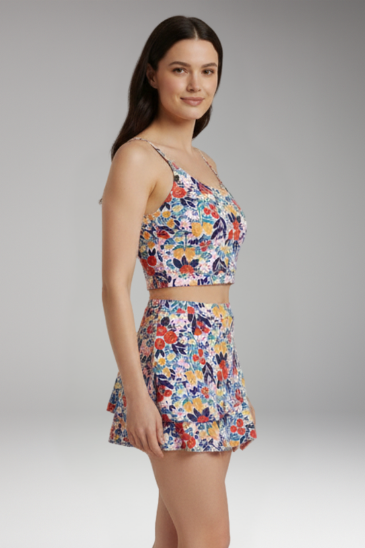 Women's Two Piece Set with Crop Top and Ruffle Skirt