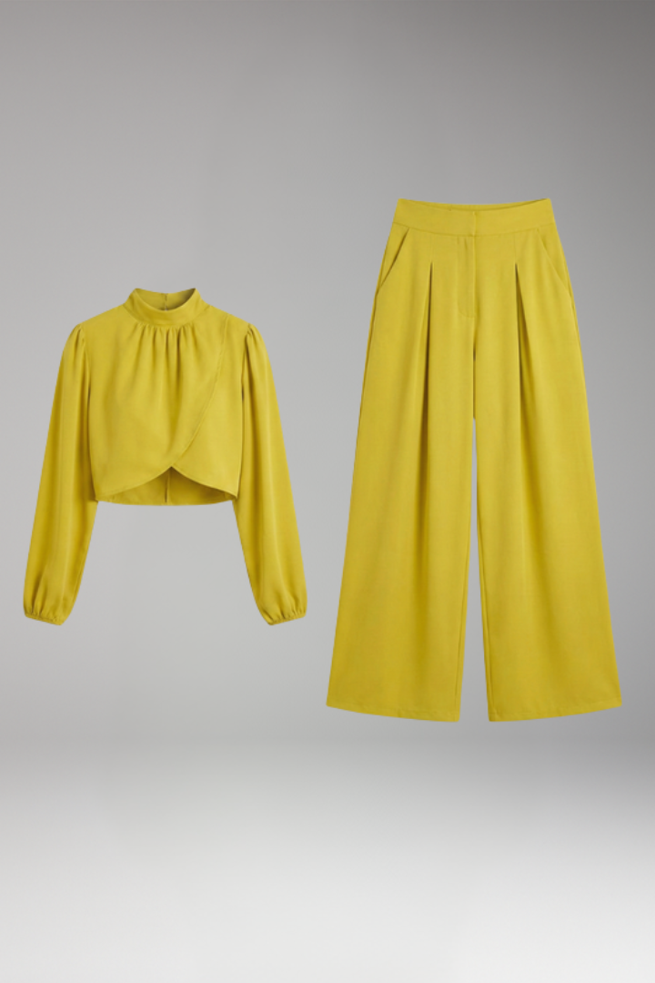 Women's Two Piece Set with Crop Top and Wide Leg Trousers