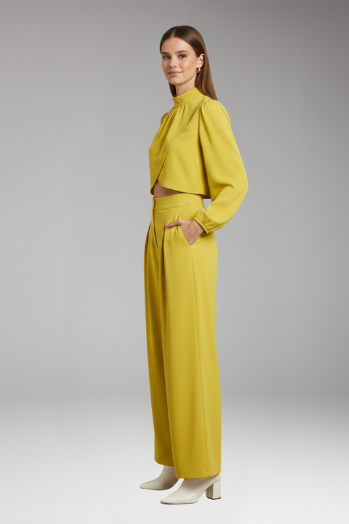 Women's Two Piece Set with Crop Top and Wide Leg Trousers