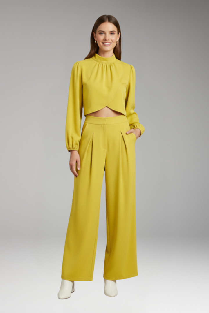 Women's Two Piece Set with Crop Top and Wide Leg Trousers
