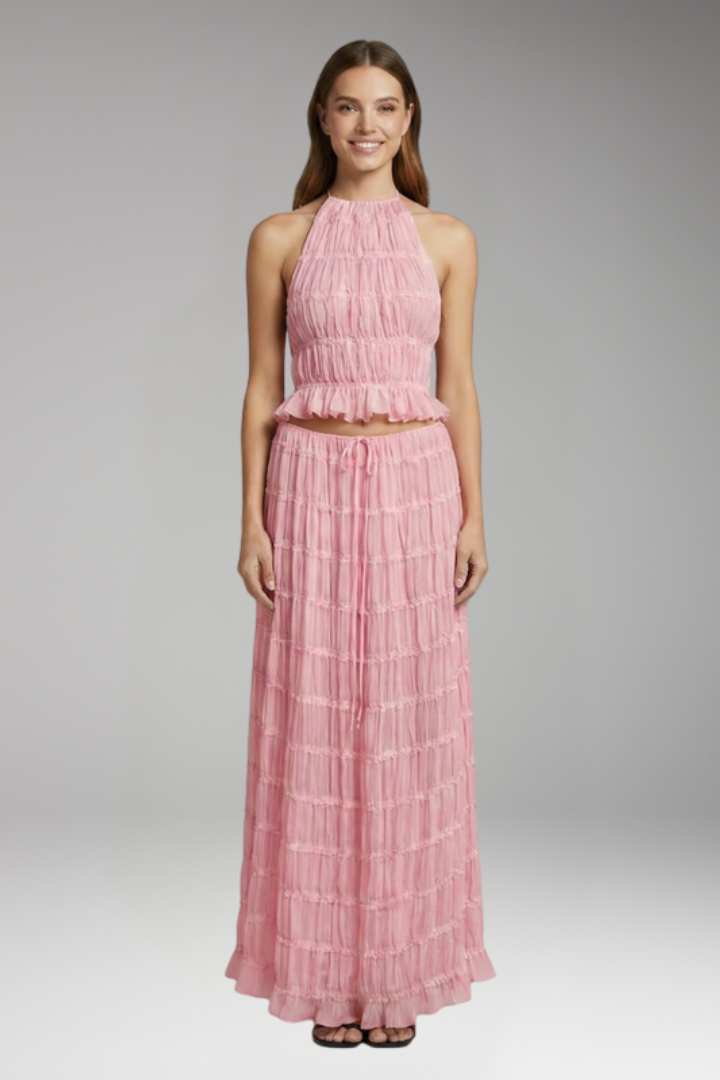 Women's Two Piece Set with Halter Neck Top