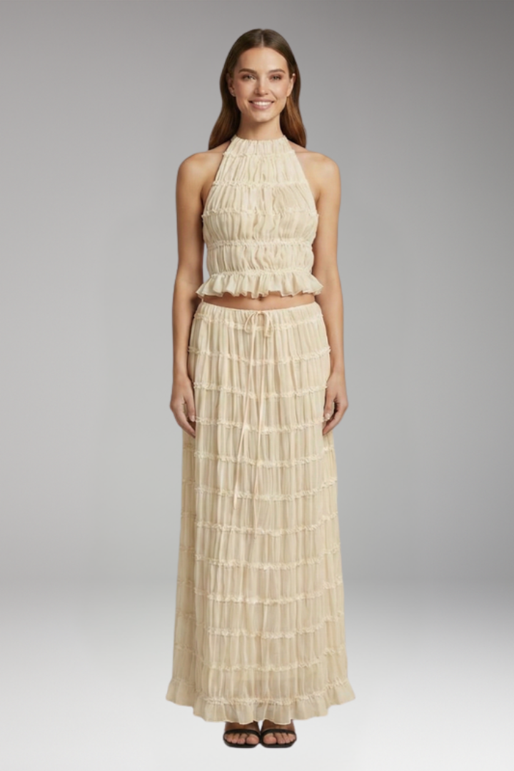 Women's Two Piece Set with Halter Neck Top