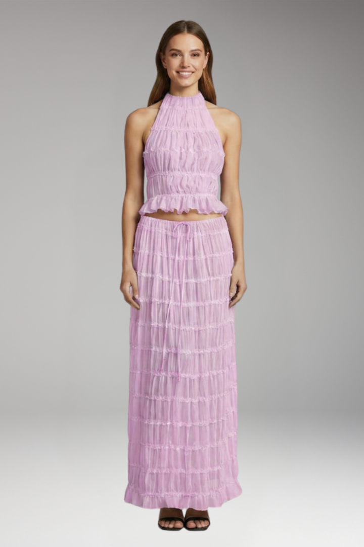 Women's Two Piece Set with Halter Neck Top